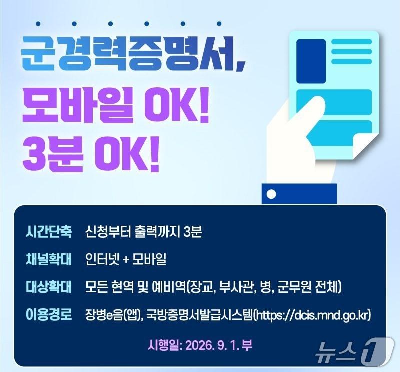 본문 이미지 - 군 경력증명서 발급 안내 포스터. (국방부 제공)