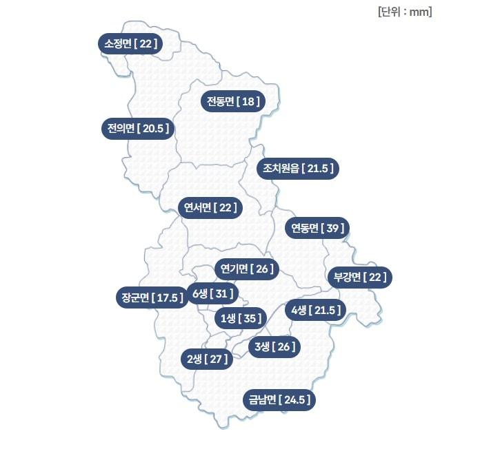 본문 이미지 -  세종시 31일 누적 강수량. / 재난안전대책본부 누리집 캡처