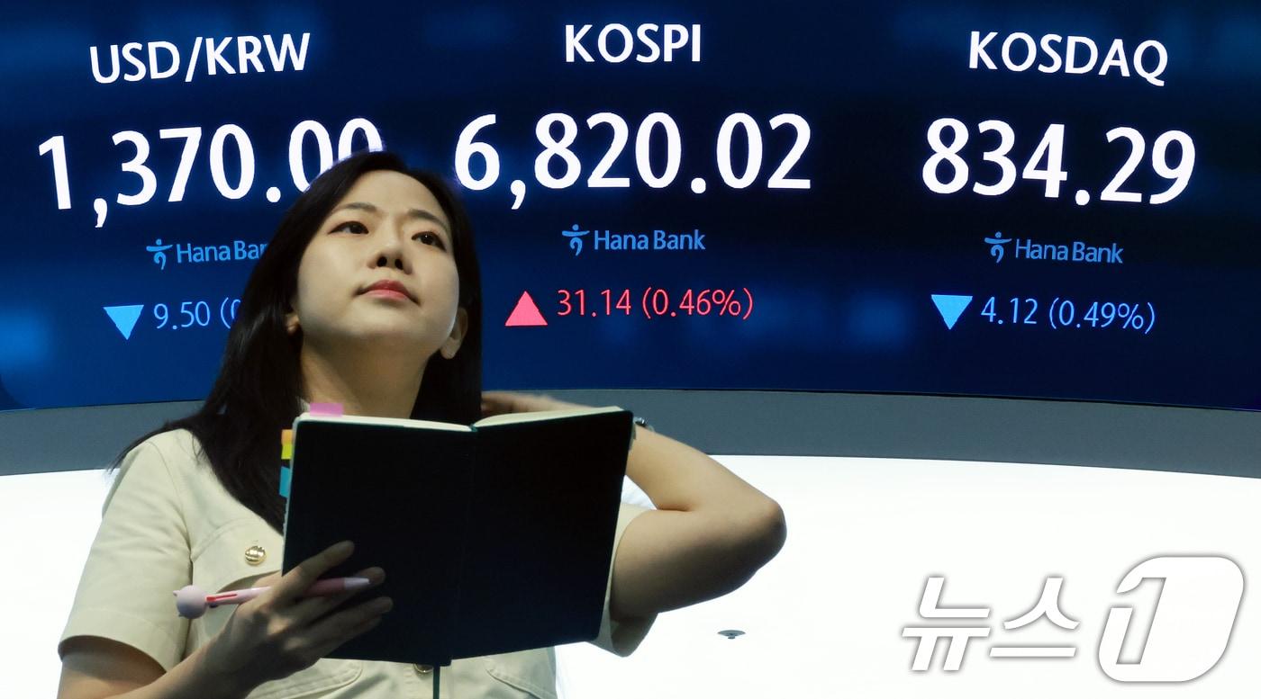 본문 이미지 - 31일 서울 중구 하나은행 본점 딜링룸 전광판에 코스피 종가가 표시되어 있다. 2026.8.31 ⓒ 뉴스1 이호윤 기자