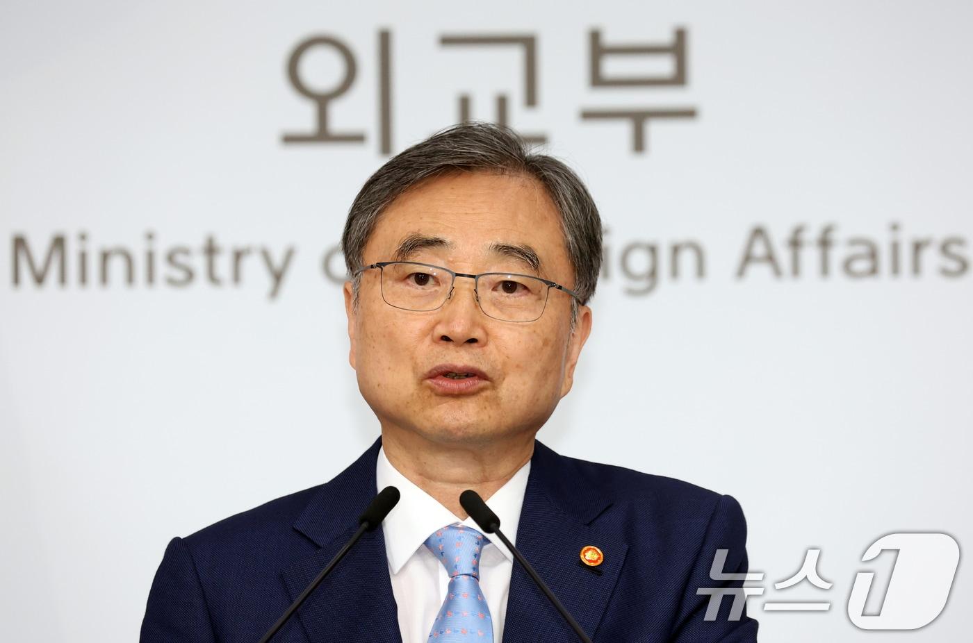 본문 이미지 - 조현 외교부 장관이 5일 오후 서울 종로구 정부서울청사 별관에서 업무보고 사후 브리핑을 하고 있다. 2026.8.5 ⓒ 뉴스1 김명섭 기자