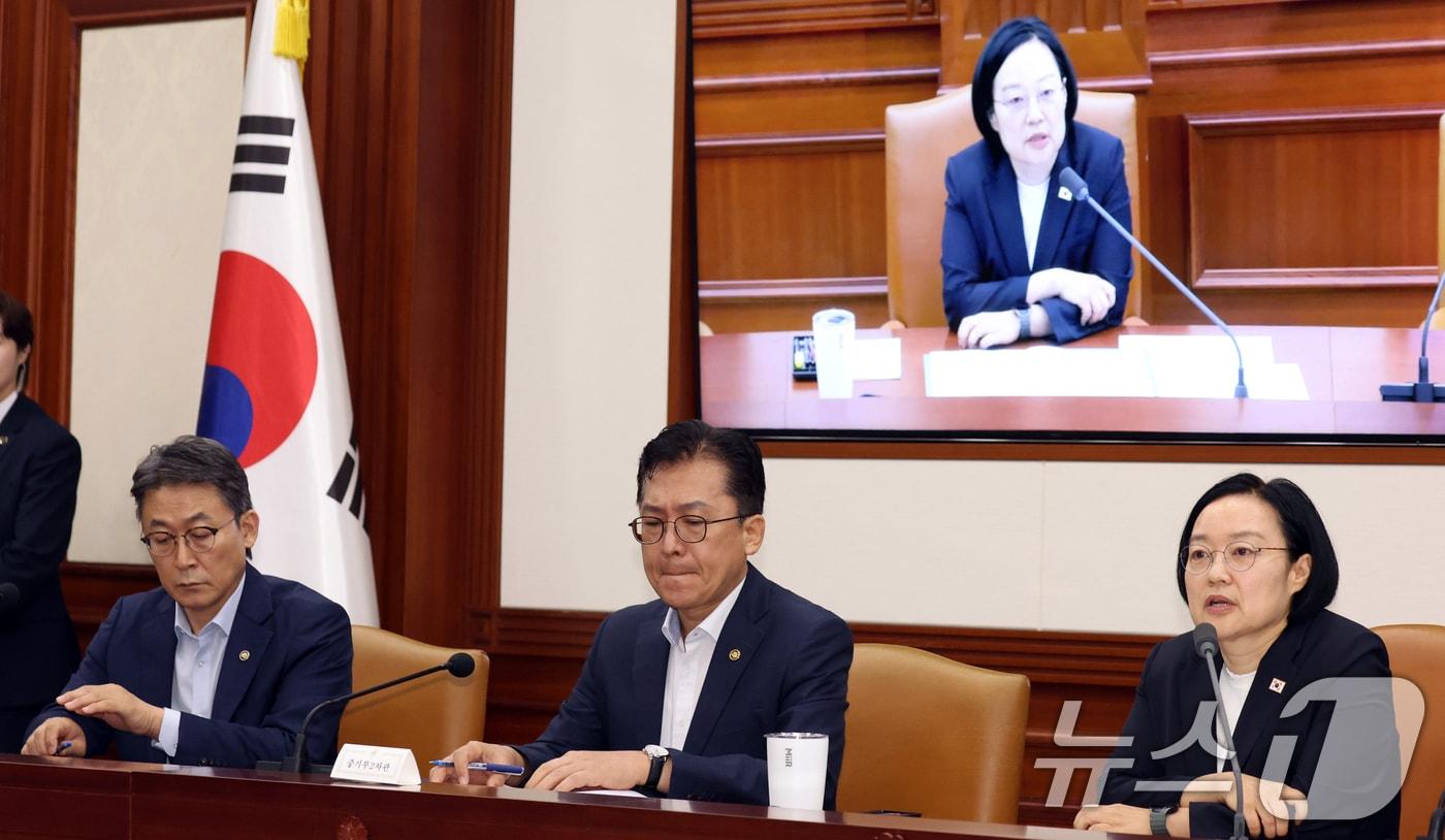 본문 이미지 - 한성숙 국무총리가 6일 오전 서울 종로구 세종대로 정부서울청사에서 열린 국가정책조정회의에서 모두 발언을 하고 있다. 2026.8.6 ⓒ 뉴스1 김명섭 기자