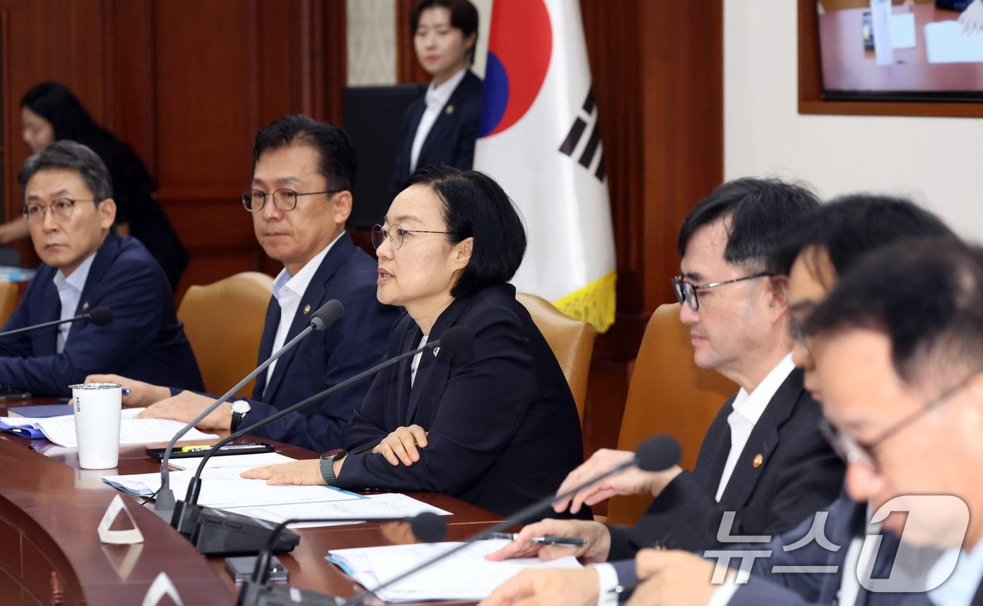 본문 이미지 - 한성숙 국무총리가 6일 오전 서울 종로구 세종대로 정부서울청사에서 열린 국가정책조정회의에서 모두 발언을 하고 있다. 2026.8.6 ⓒ 뉴스1 김명섭 기자