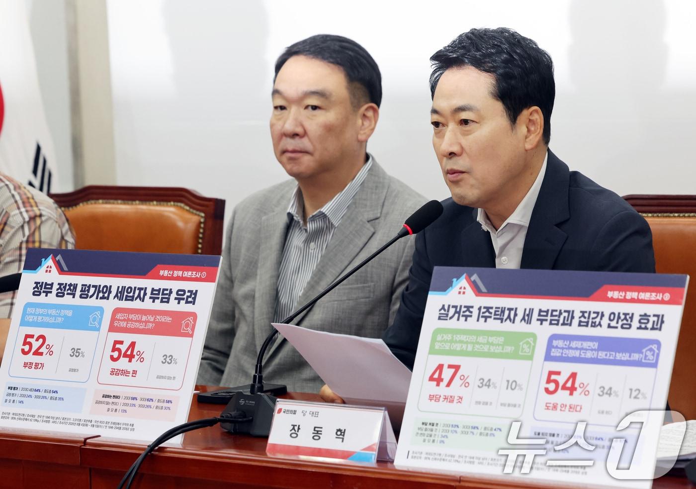본문 이미지 - 장동혁 국민의힘 대표가 7일 오전 서울 여의도 국회에서 열린 부동산 정책 정상화 특별위원회 전체회의에서 모두발언을 하고 있다. 2026.8.7 ⓒ 뉴스1 황기선 기자