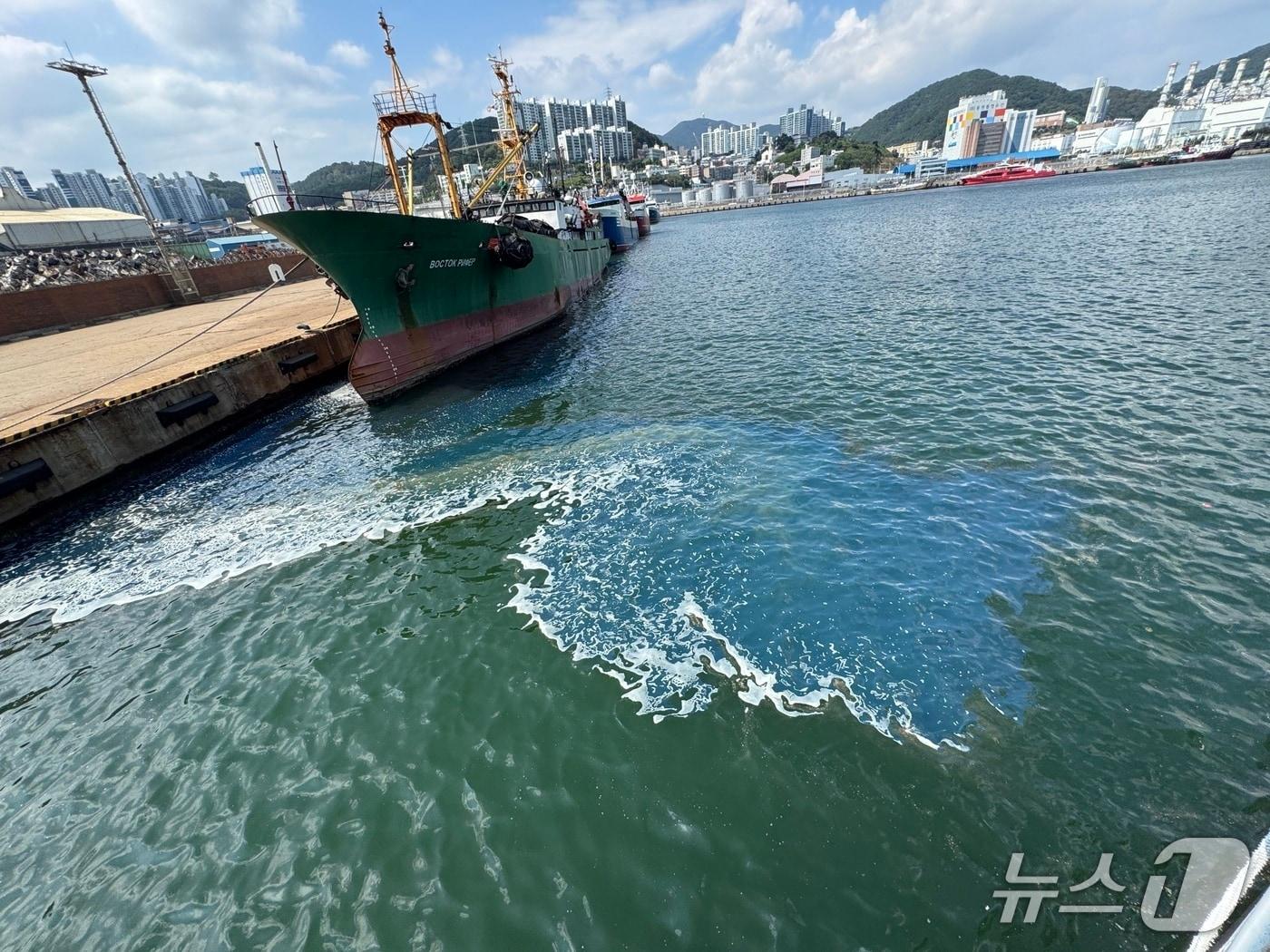 본문 이미지 - 지난 4일 부산 감천항에 기름이 유출된 모습.(부산해경 제공. 재판매 및 DB금지)