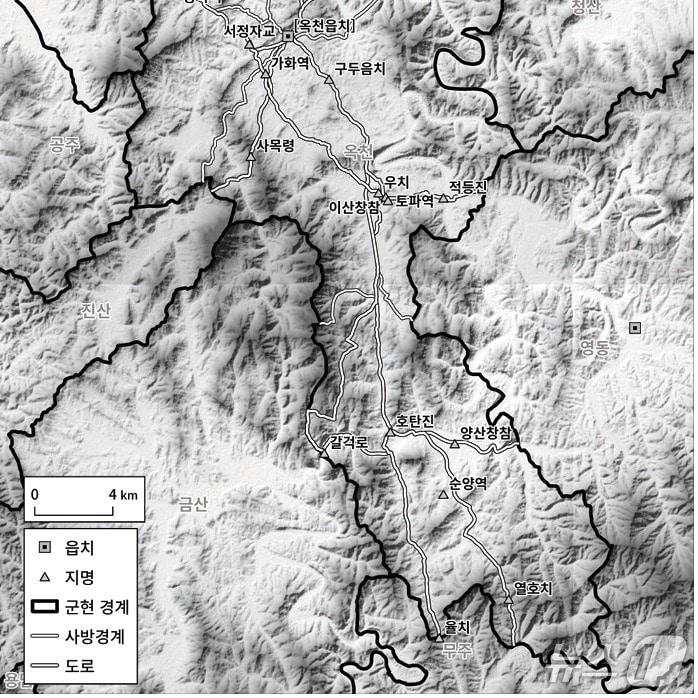 본문 이미지 - '여지도서' 시점(1757)의 옥천 도로 체계 재현(옥천군 제공. 재판매 및 DB금지)/뉴스1 
