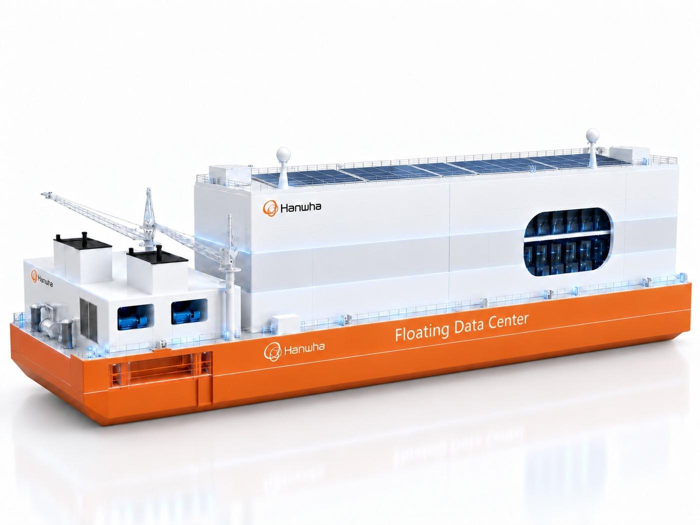 본문 이미지 - 한화오션이 개발한 '부유식 데이터센터(FDC·Floating Data Center)' 모형. 오는 14일(현지시각) 태국에서 열리는 세계 최대 에너지 전시회 '가스텍(Gastech) 2026'에서 처음으로 공개된다(자료사진. 한화오션 제공). 2026.9.13.