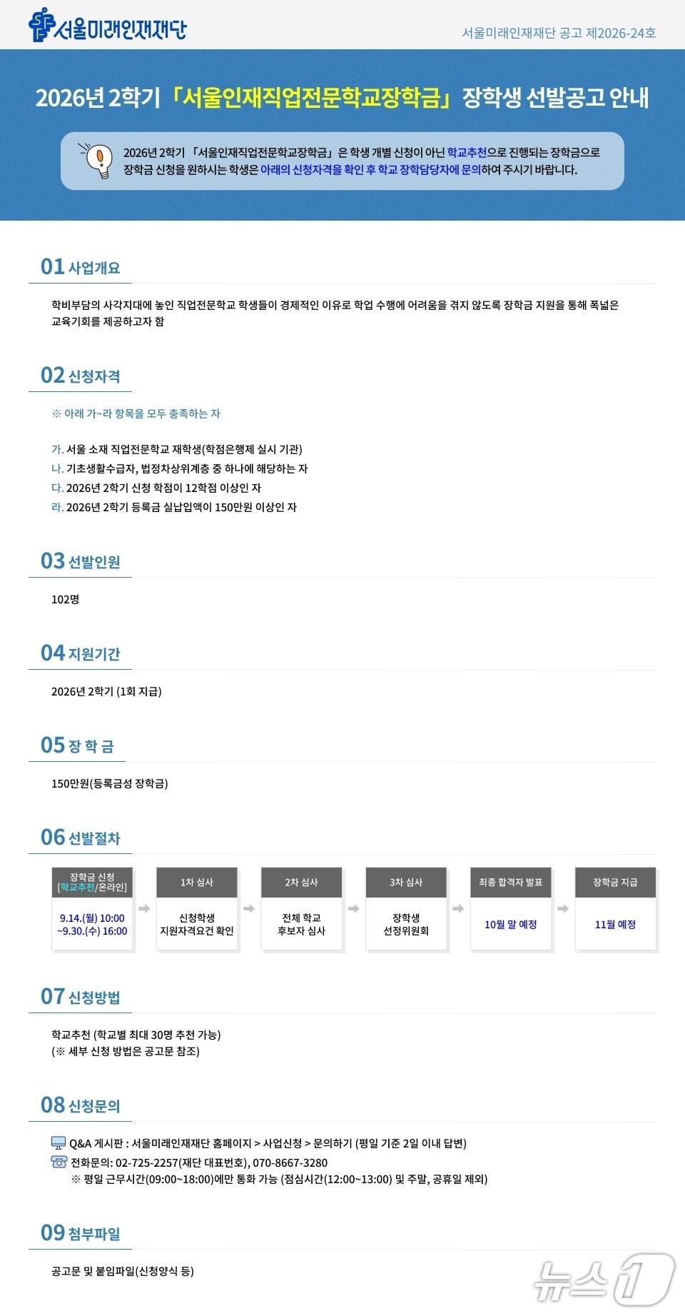 본문 이미지 - 2026년 2학기 서울인재직업전문학교장학금 공고문.(서울시 제공)