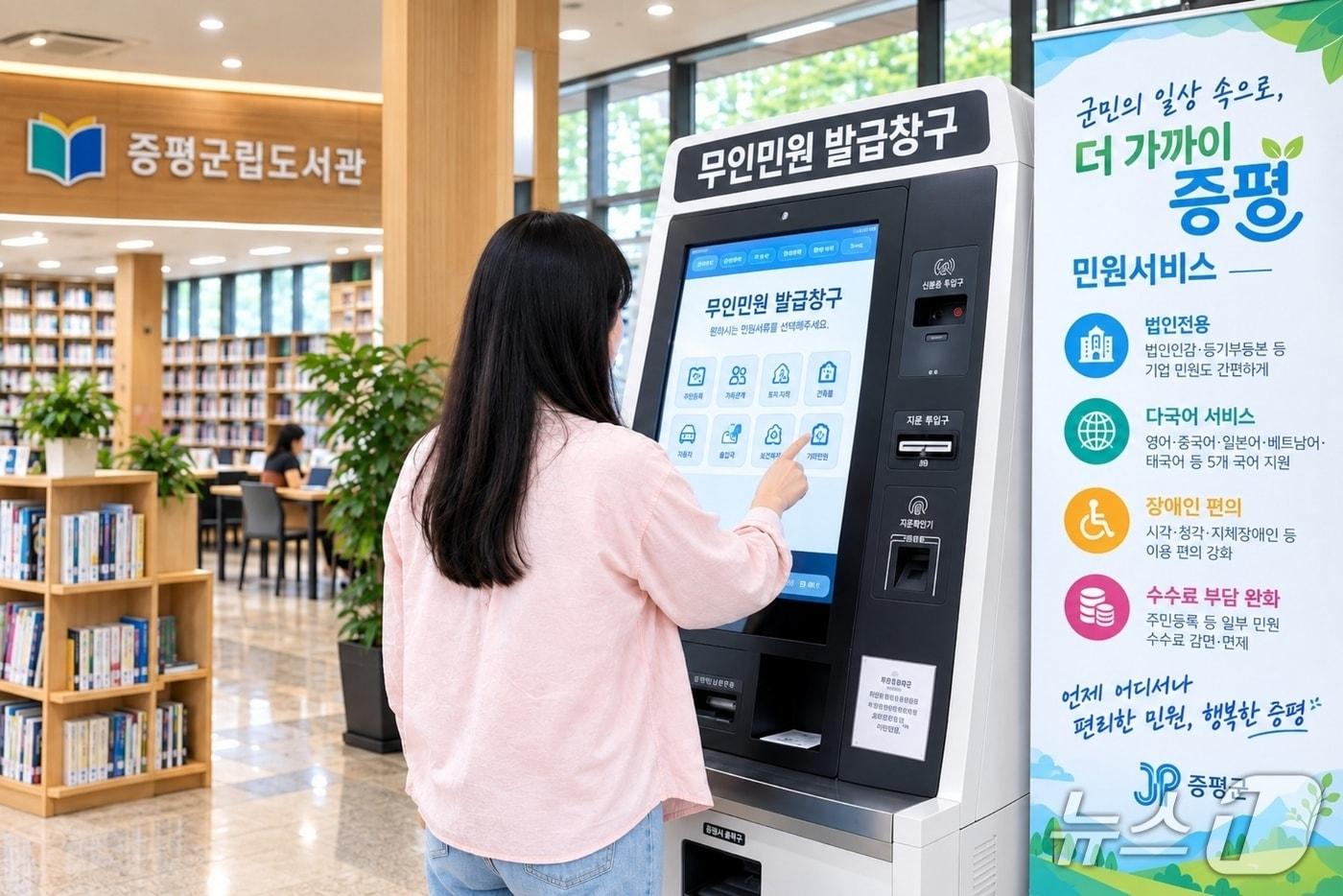 본문 이미지 - 증평군립도서관 무인민원발급기 이용 주민.(증평군 제공. 재판매 및 DB금지)/뉴스1