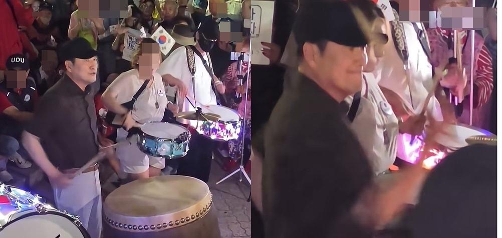 본문 이미지 -  국민의힘 장동혁 대표가 지난 7일 올림픽 공원을 찾아 '투표용지 부족사태' 시위대와 함께 북을 치고 있는 모습.  (고성국 TV 갈무리·  재판매 및 DB금지) ⓒ 뉴스1