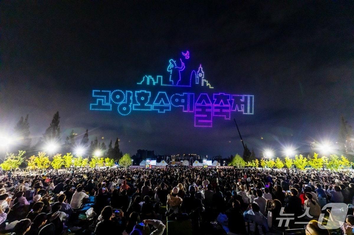 본문 이미지 - 지난해 고양호수예술축제 폐막식에서 선보인 드론쇼. (고양시 제공, 재판매 및 DB금지)