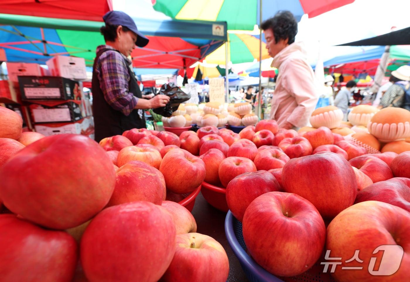 본문 이미지 - 추석 명절을 앞둔 14일 경기 성남시 중원구 모란민속5일장에서 시민들이 제수용품을 구매하고 있다. 2026.9.14 ⓒ 뉴스1 김영운 기자