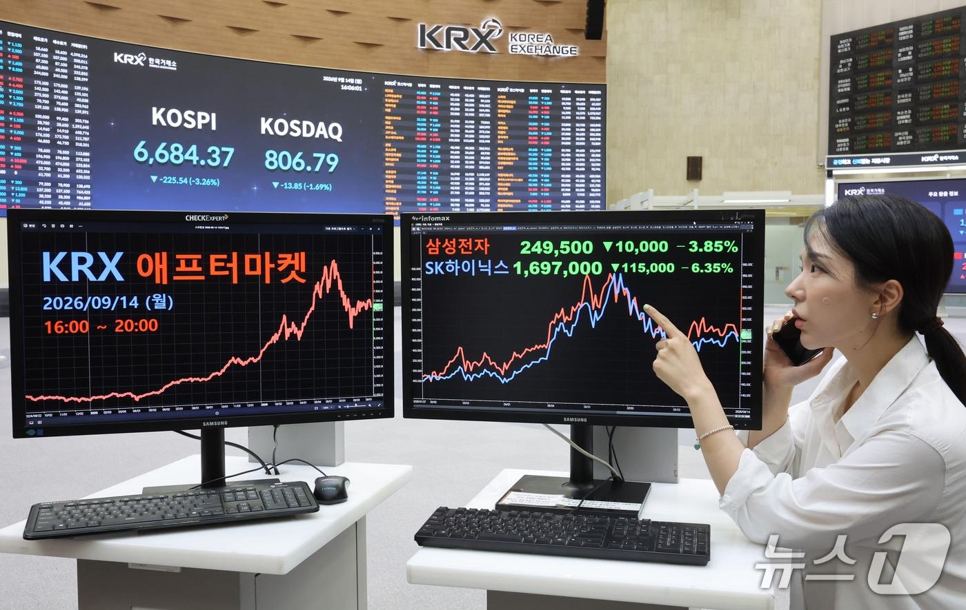 본문 이미지 -  이날 오후 애프터마켓이 운영되고 있는 한국거래소. 2026.9.14 ⓒ 뉴스1 김진환 기자