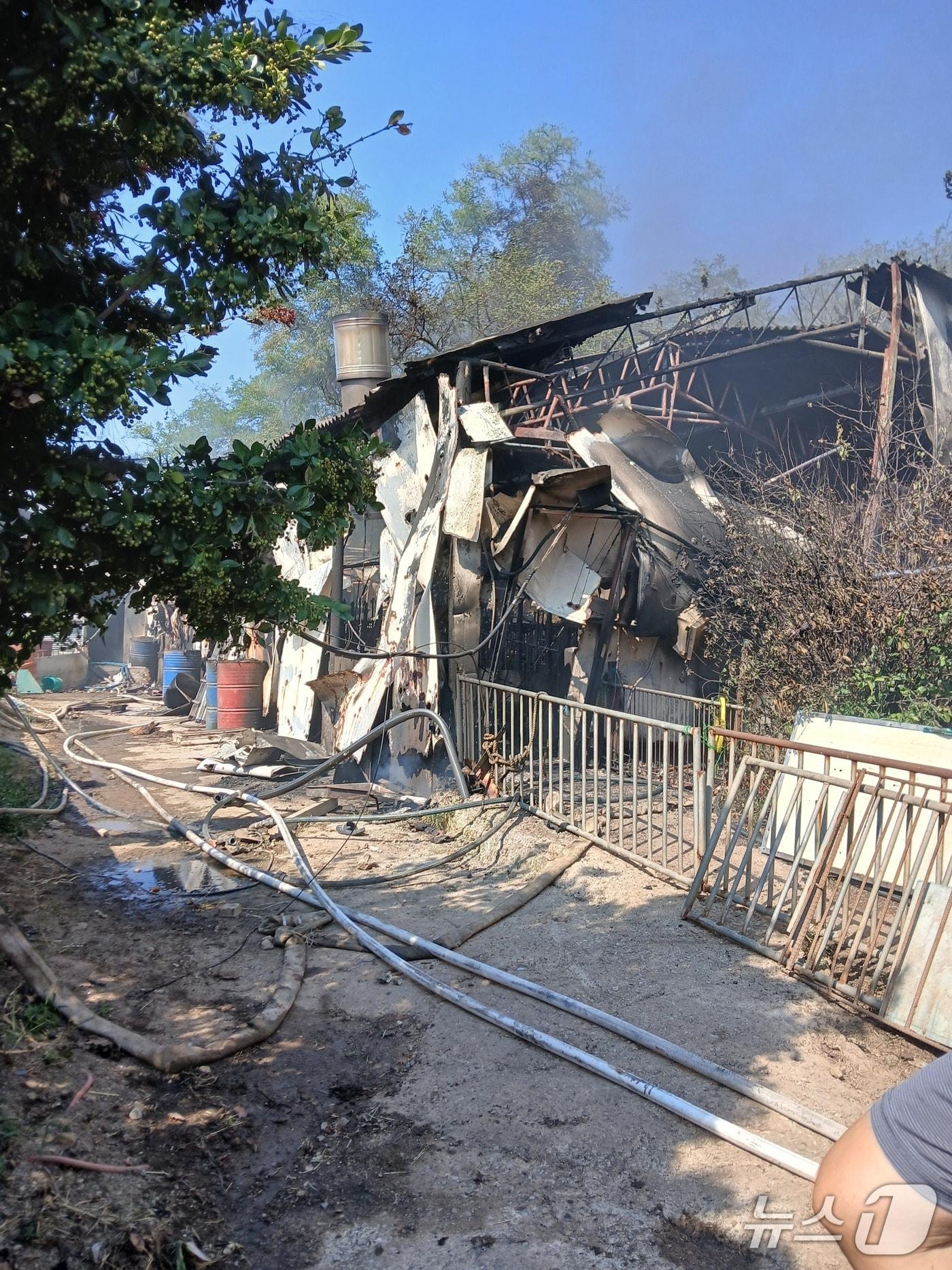 본문 이미지 - 15일 오후 1시 25분쯤 전남광주 영광군 법성면 월산로의 한 돈사에서 화재가 발생했다.(전남광주소방본부 제공. 재판매 및 DB 금지)