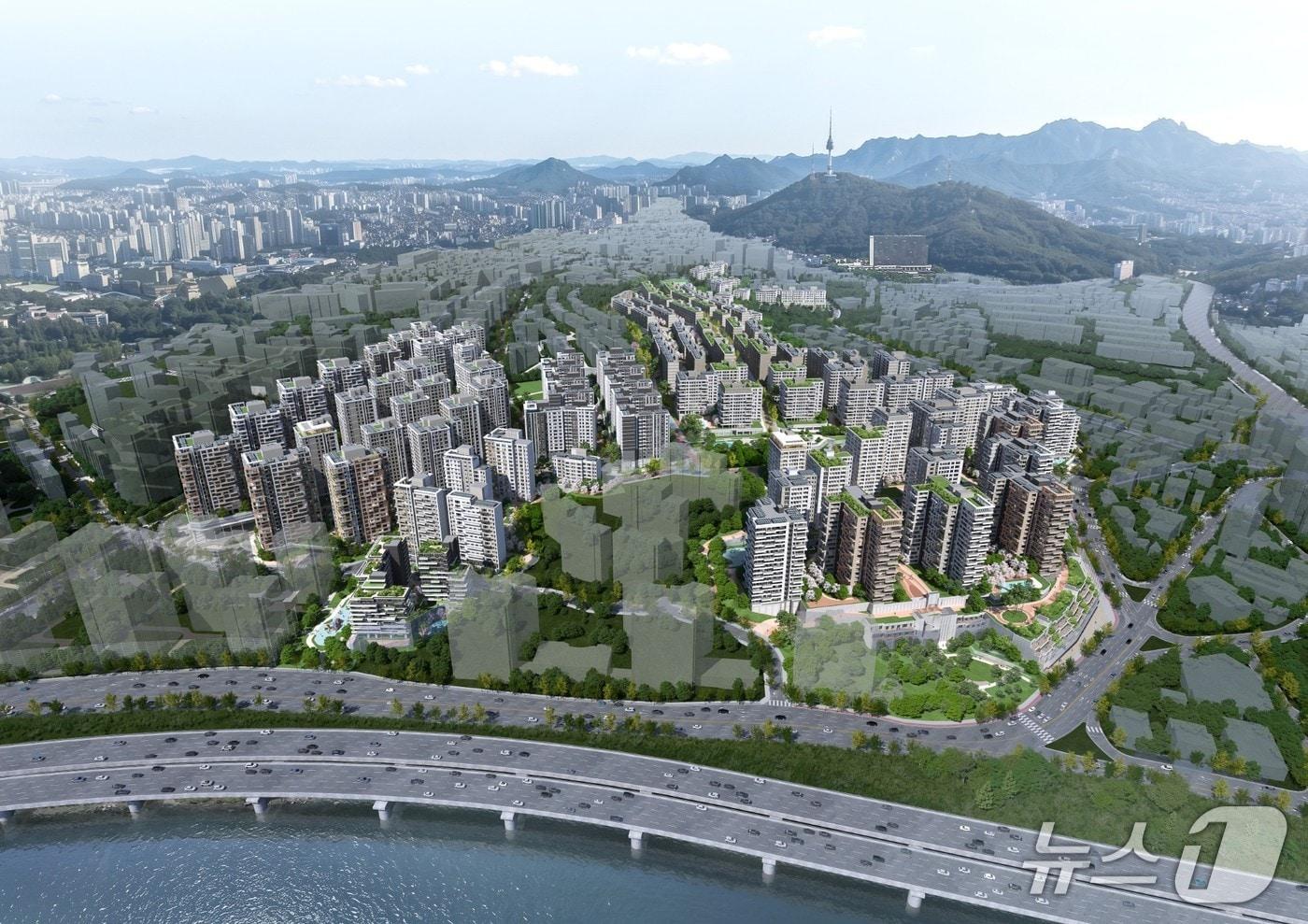 본문 이미지 - 지난 15일 서울시 정비사업 통합심의위원회를 통과한 용산구 한남3구역 정비사업 조감도(서울시 제공)