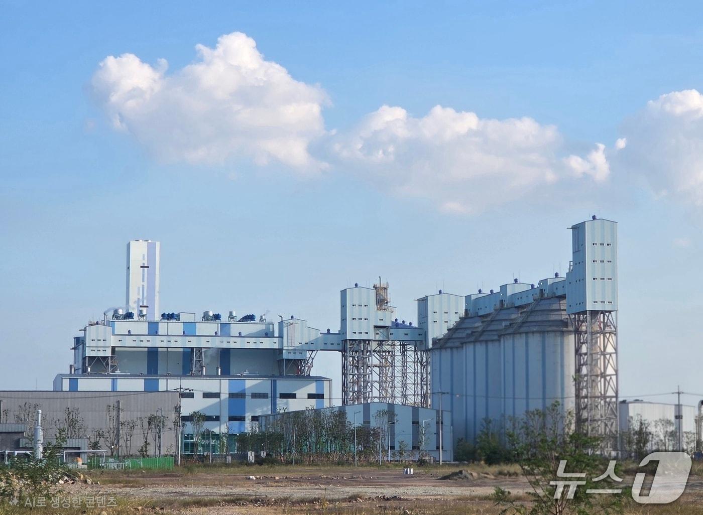 본문 이미지 - 광양지역환경단체와 지역주민들이 황금산업단지에 건설중인 국내 최대 규모의 220MW급 목재 바이오매스 발전소의 상업운전 중단을 촉구했다.(독자제공) 