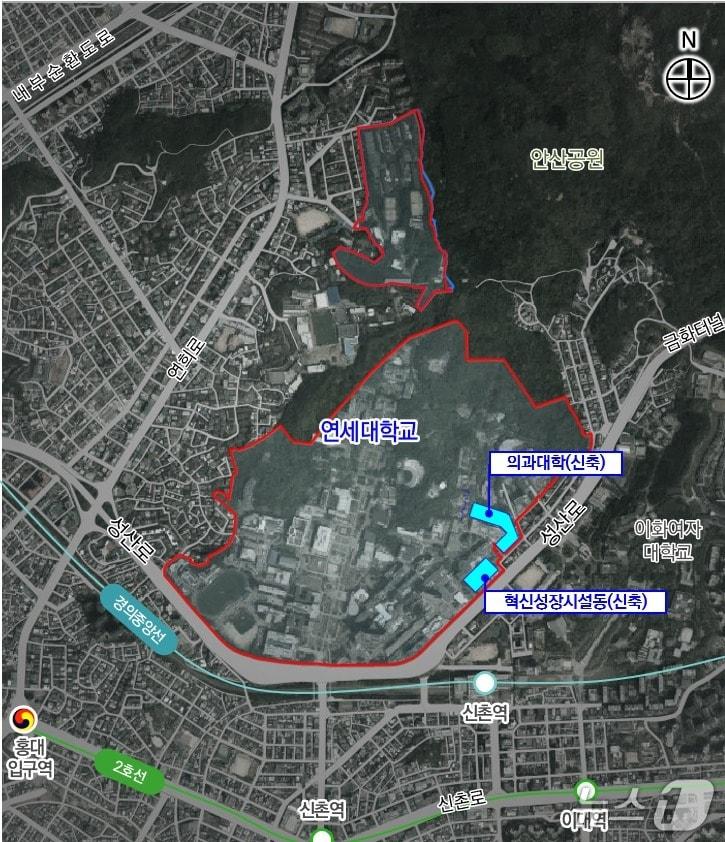 본문 이미지 - 16일 서울시 도시계획위원회에서 수정 가결된 연세대 도시계획시설 세부시설조성 계획결정 위치도(서울시 제공)