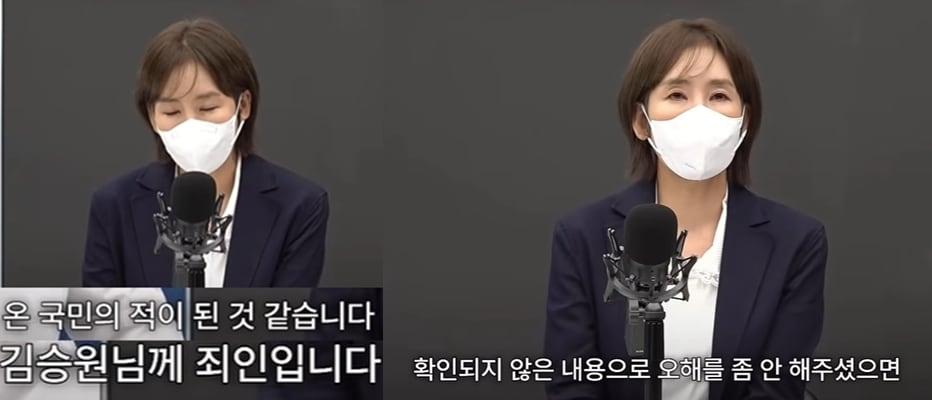 본문 이미지 -  식약처 신약승인 로비 의혹 핵심 당사자인 양수진 씨가 지난 16일 독립언론네트워크 '독한기자 킨'과 인터뷰에서 "김승원 의원에게 송구하다"며 자신으로 인해 곤욕을 치르게 해 미안하다고 했다. (유튜브 갈무리· 재판매 및 DB 금지) ⓒ 뉴스1