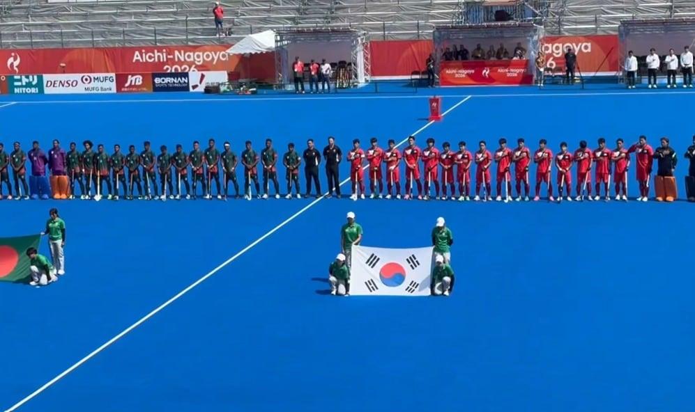 본문 이미지 - 남자하키 경기 중 애국가 대신 북한 국가가 나왔다.(대한체육회 제공)  