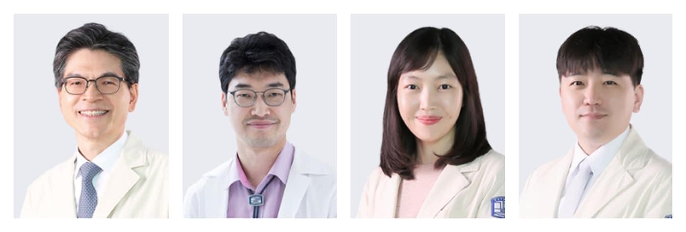 본문 이미지 - 서울성모병원 혈액병원 다발골수종센터 연구팀. (왼쪽부터) 민창기·박성수·이정연·변성규 교수. (병원 제공)
