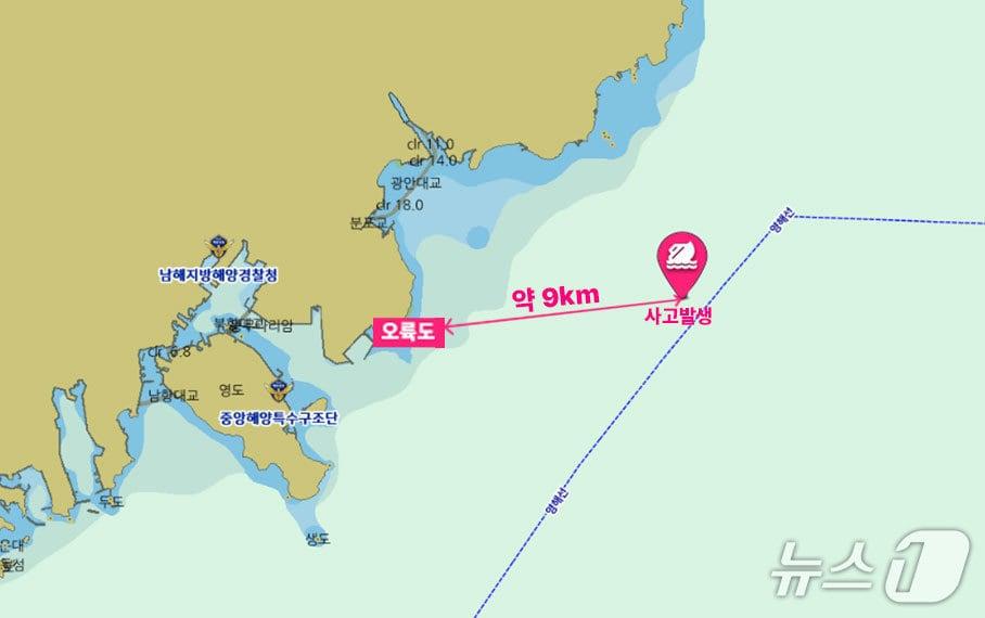본문 이미지 - 2일 발생한 오륙도 남동쪽 해상 예인선 전복사고 개요도 (해경 제공. 재판매 및 DB금지)
