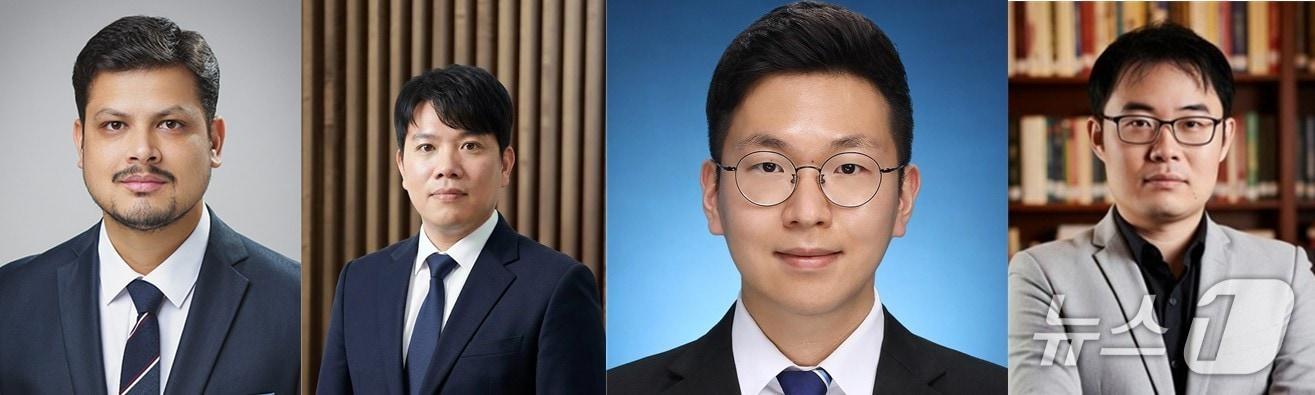 본문 이미지 - 이번 연구에 참여한 연구진. 왼쪽부터 아시시 가우어 한양대 박사, 한혁수 한양대 교수, 유승호 건국대 학생, 김기출 건국대 교수(한양대학교 제공.)
