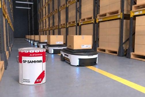 본문 이미지 -  SP삼화가 무인운반차(AGV)와 자율주행로봇(AMR)의 반복 주행에 대응한 '에포코트 고강도 라이닝'을 출시했다. (SP삼화 제공)
