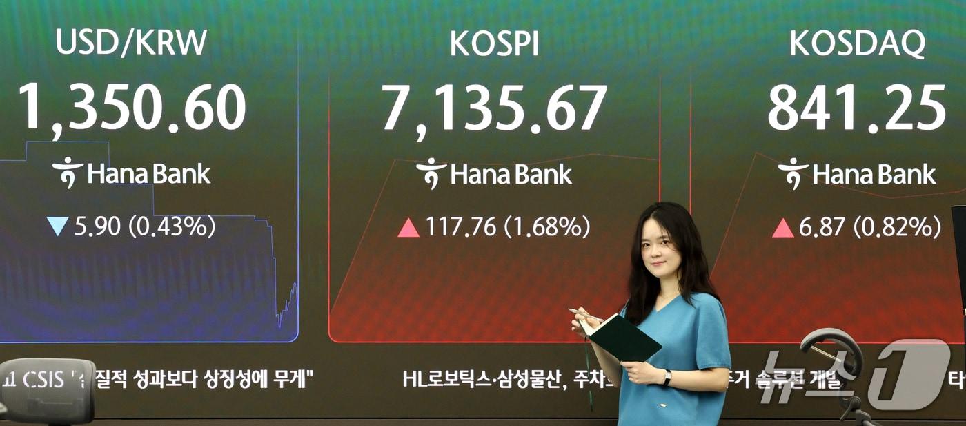 본문 이미지 - 23일 오전 서울 중구 하나은행 본점 딜링룸 전광판에 증시 시황이 표시되어 있다. 2026.9.23 ⓒ 뉴스1 최지환 기자
