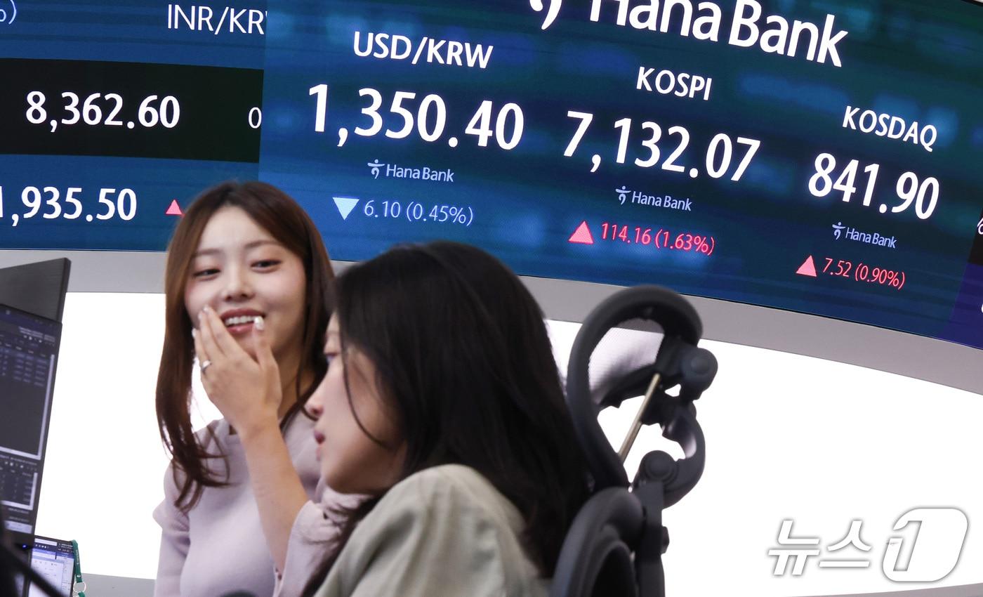 본문 이미지 - 23일 오전 서울 중구 하나은행 본점 딜링룸 전광판에 증시 시황이 표시되어 있다. 2026.9.23 ⓒ 뉴스1 최지환 기자