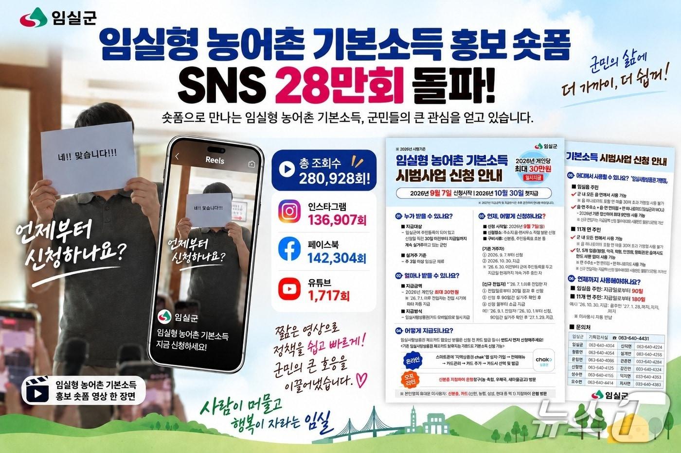 본문 이미지 - 전북 임실군이 '농어촌 기본소득'을 알리기 위해 제작한 숏폼 홍보영상이 SNS에서 30만회에 달하는 조회수를 기록하고 있다.(임실군 제공. 재판매 및 DB금지)2026.9.23/뉴스1
