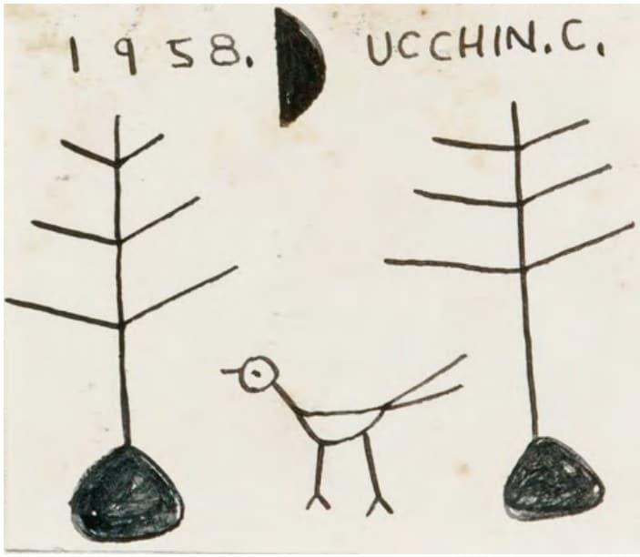본문 이미지 - 장욱진, 무제, 종이에 마커, 7.5&times;8.5cm, 1958 (케이옥션 제공)