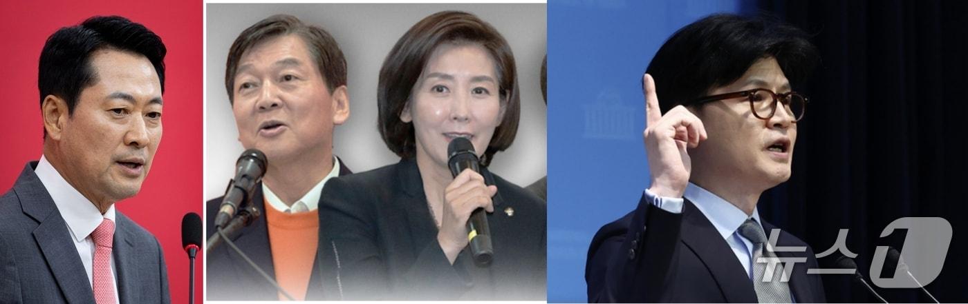 본문 이미지 - 국민의힘 장동혁 대표, 안철수, 나경원 의원과 무소속 한동훈 의원(왼쪽부터) ⓒ 뉴스1 DB