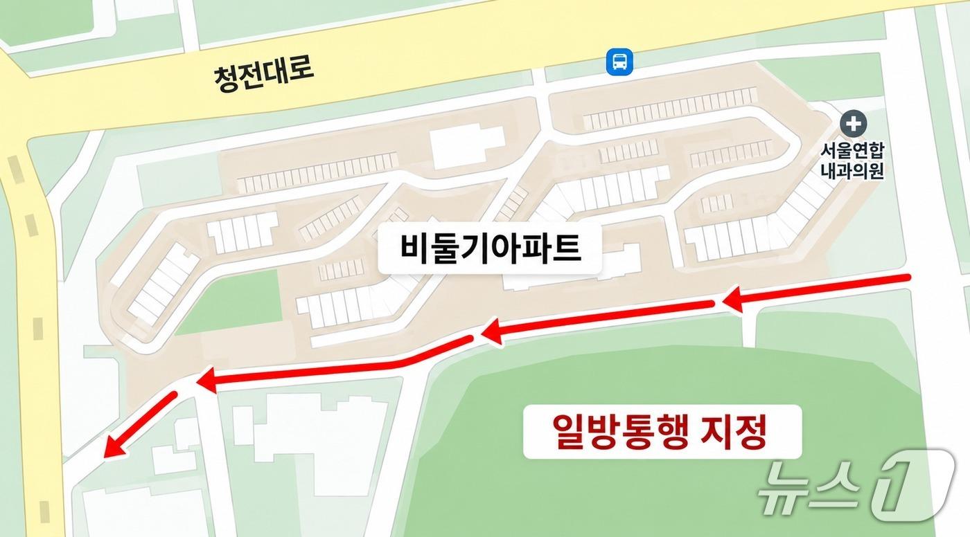 본문 이미지 - 제천시 청전동 '비둘기아파트 뒤 이면도로' 일방통행로로 지정. (제천시 제공. 재판매 및 DB 금지).2026.9.28/뉴스1 