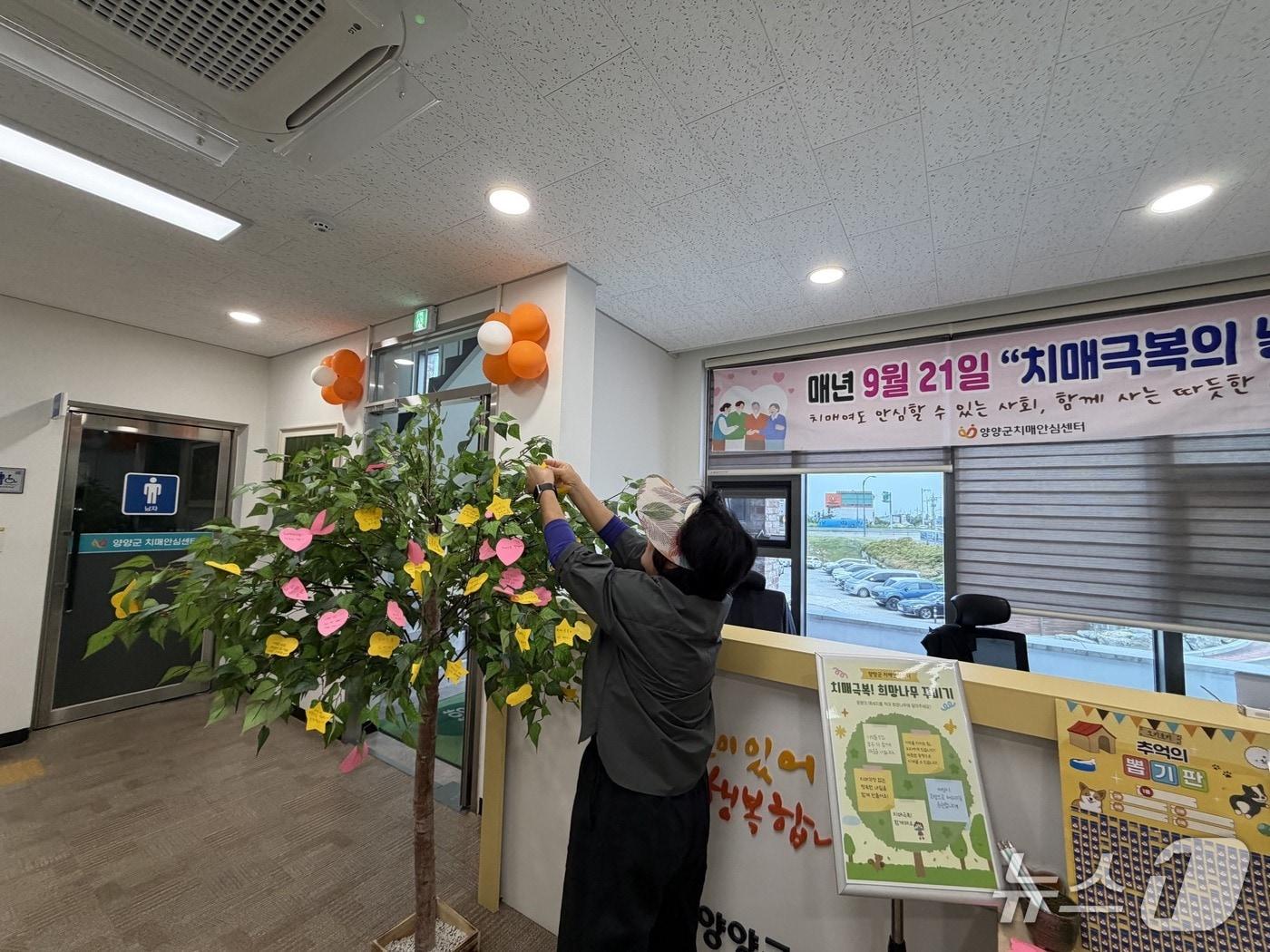 본문 이미지 - 치매극복의 날 기념 희망나무 꾸미기.(양양군 치매안심센터 제공. 재판매 및 DB 금지) 2026.9.28/뉴스1