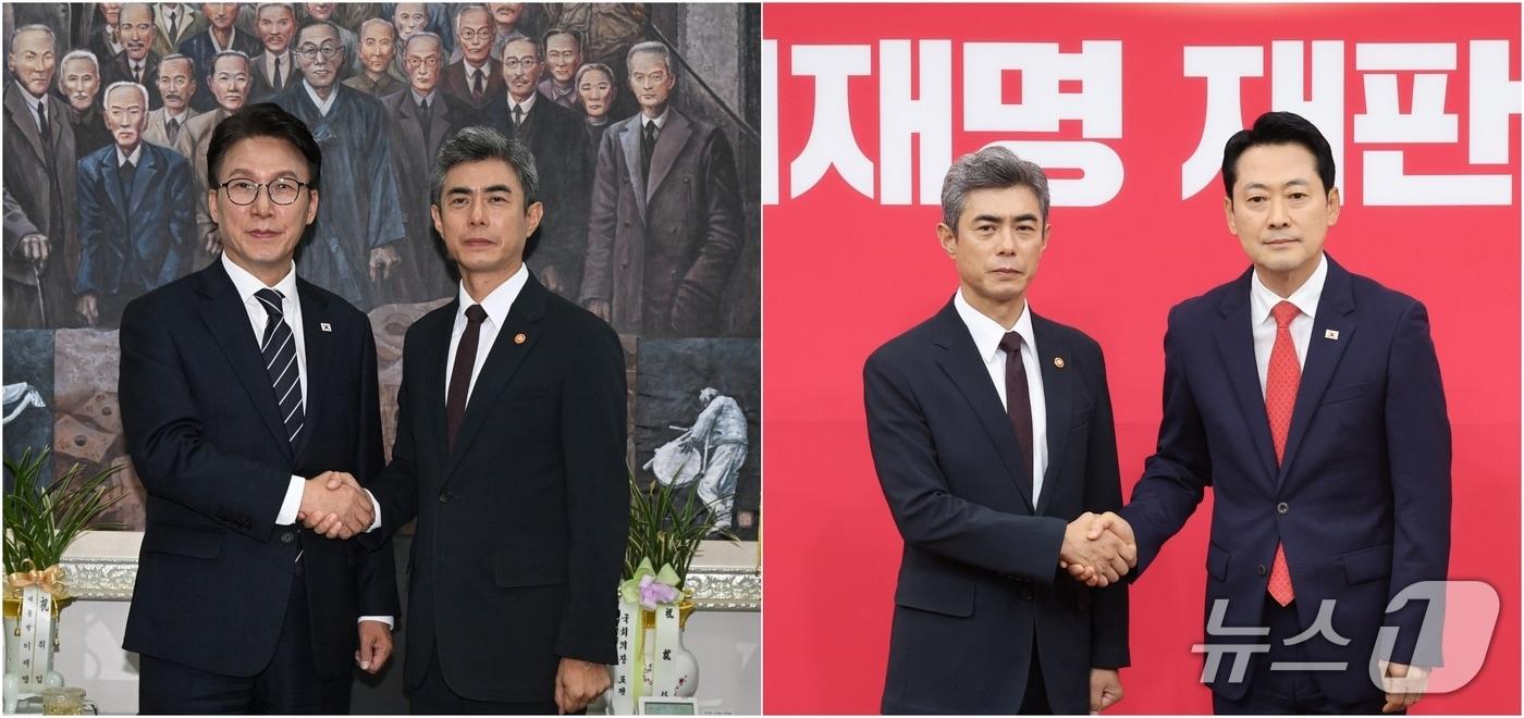 본문 이미지 - 강신철 신임 국방부 장관이 28일 서울 여의도 국회에서 김민석 더불어민주당 대표와 장동혁 국민의힘 대표를 각각 예방하고 있다.2026.9.28 ⓒ 뉴스1 국회사진기자단.신웅수 기자