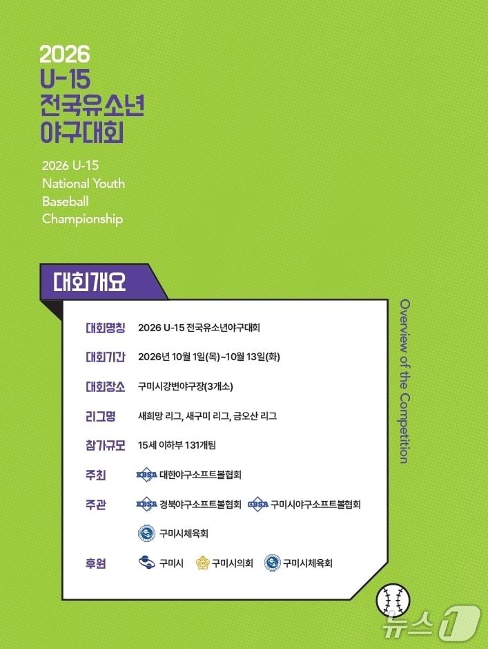 본문 이미지 - 2026 U-15 전국 유소년 야구대회 포스터/뉴스1