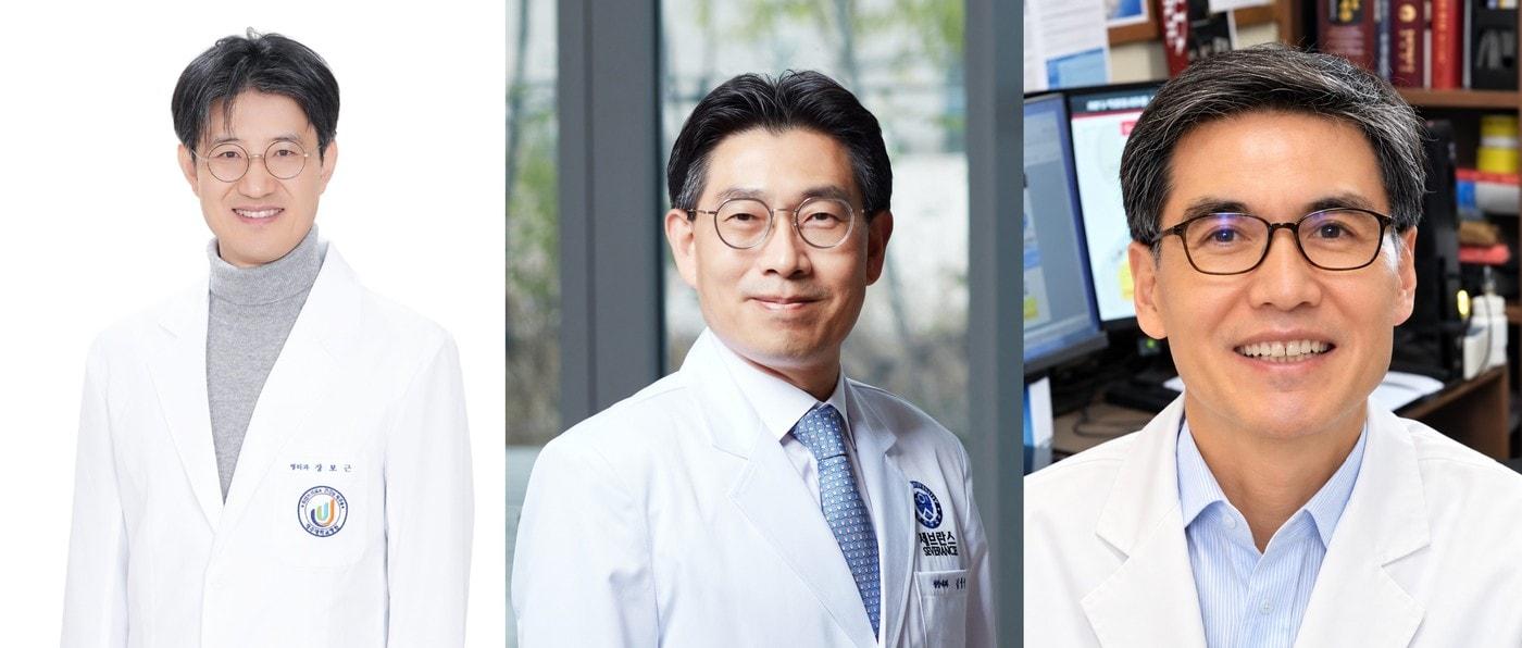 본문 이미지 - 왼쪽부터 장보근 제주대 교수, 김중선 연대 교수, 김동욱 연대 교수 (한국화이자제약 제공)