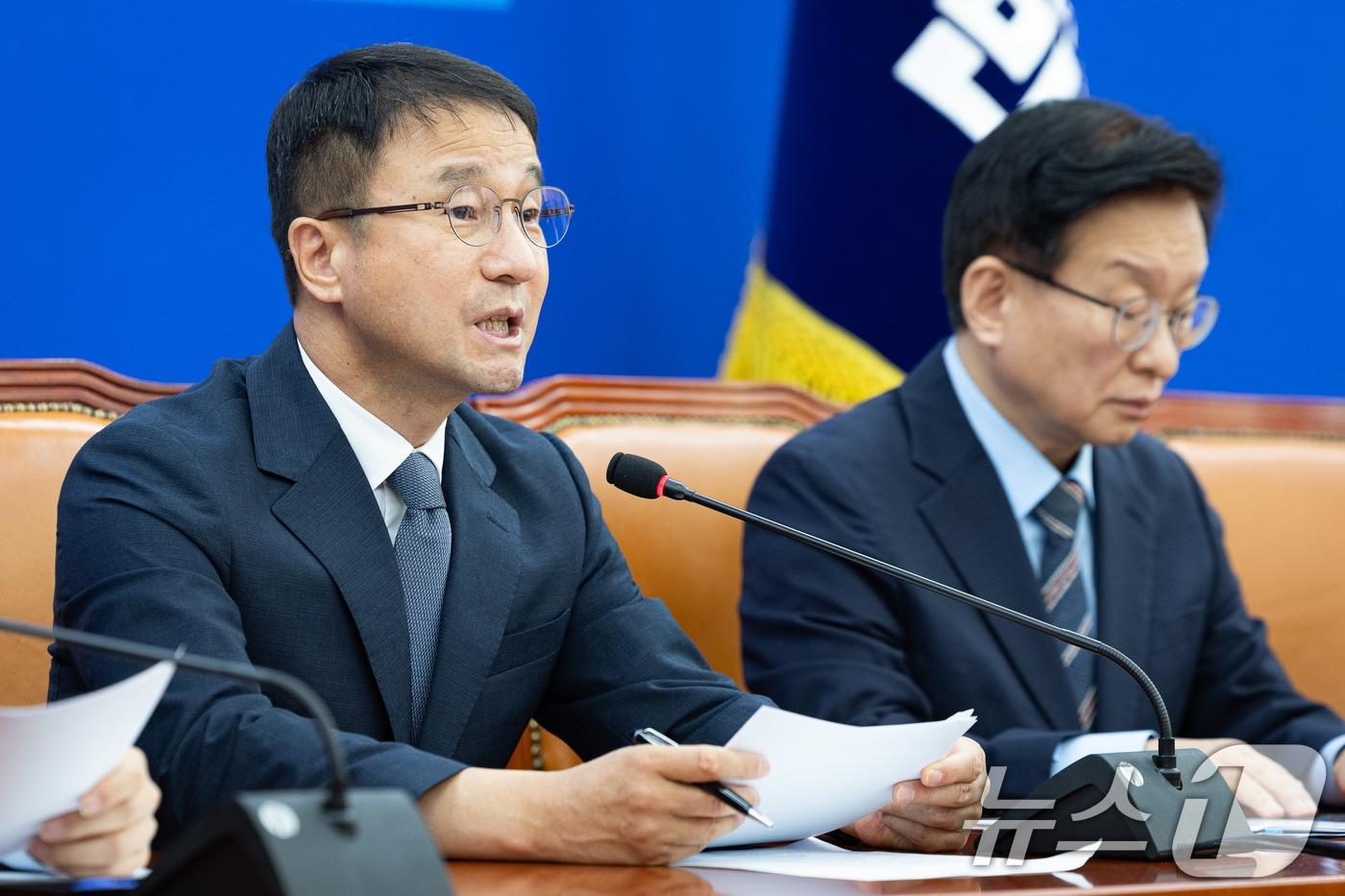 본문 이미지 - 한병도 더불어민주당 원내대표가 3일 서울 여의도 국회에서 열린 정책조정회의에서 발언하고 있다. 2026.9.3 ⓒ 뉴스1 유승관 기자