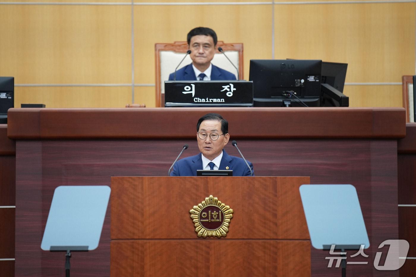 본문 이미지 - 3일 임승식 전북도의원이 정례회 제1차 본회의에서 현안질의를 하고 있다.(의회제공, 재판매 및 DB금지)2026.9.3/뉴스1
