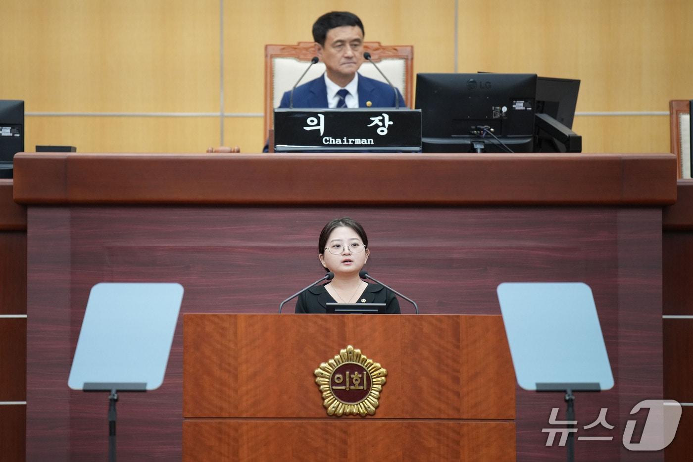 본문 이미지 - 3일 윤해아 전북도의원이 정례회 제1차 본회의에서 5분 발언을 하고 있다.(의회제공, 재판매 및 DB금지)2026.9.3/뉴스1