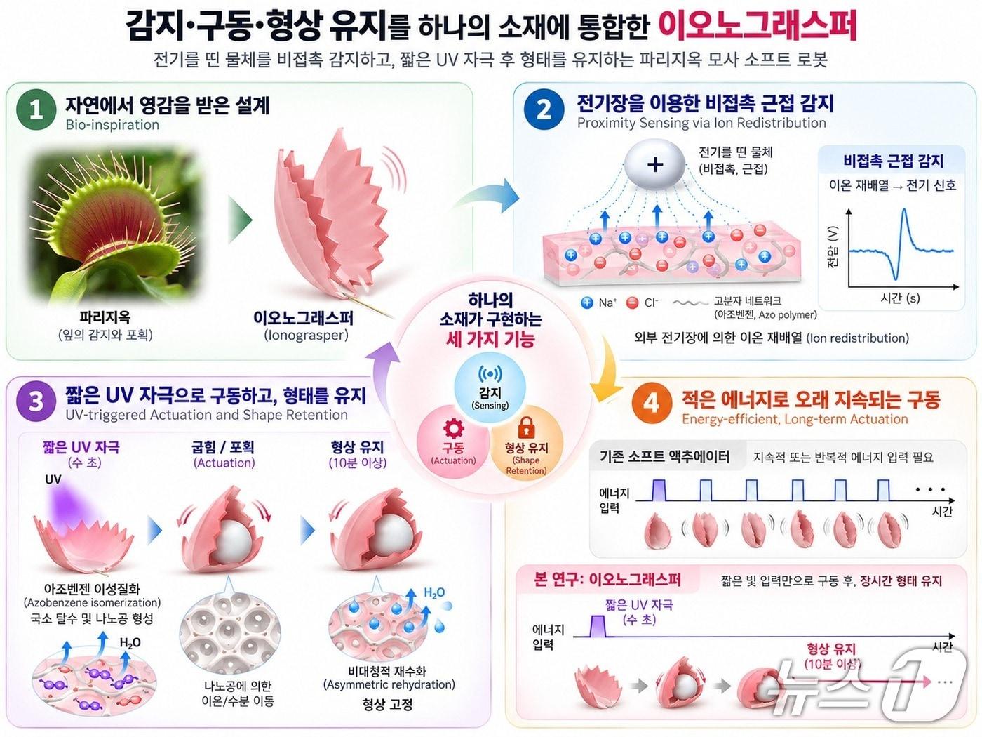 본문 이미지 - 이온성 소프트 로봇 '이오노그래스퍼' 연구 개요(AI 생성 이미지·KAIST 제공) /뉴스1