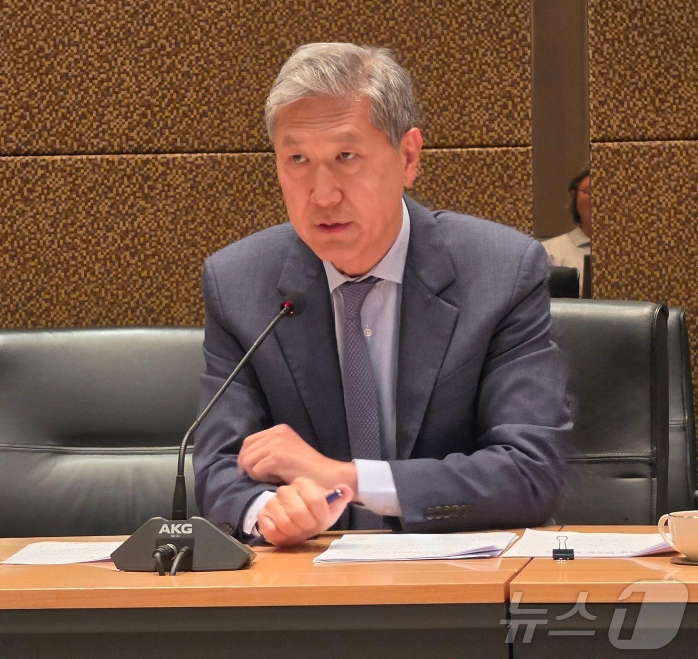 본문 이미지 - 노재헌 주중대사가 7일 베이징 차오양구 주중 한국대사관에서 한국 특파원단과의 간담회에서 발언하고 있다.2026.9.7 ⓒ 뉴스1 노민호 특파원