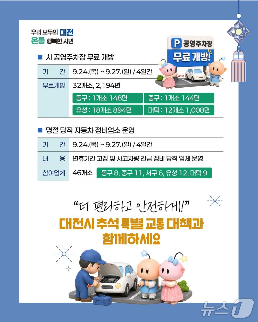 본문 이미지 - 대전시가 추석 연휴를 맞아 특별교통대책을 추진한다. (시 제공) / 뉴스1