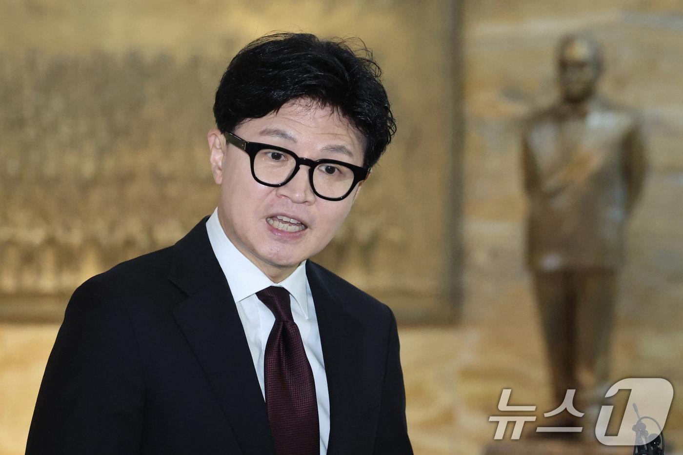 본문 이미지 - 한동훈 무소속 의원이 9일 서울 여의도 국회에서 김승원 법무부 장관 후보자 의혹과 관련해 발언을 하고 있다. 2026.9.9 ⓒ 뉴스1 신웅수 기자