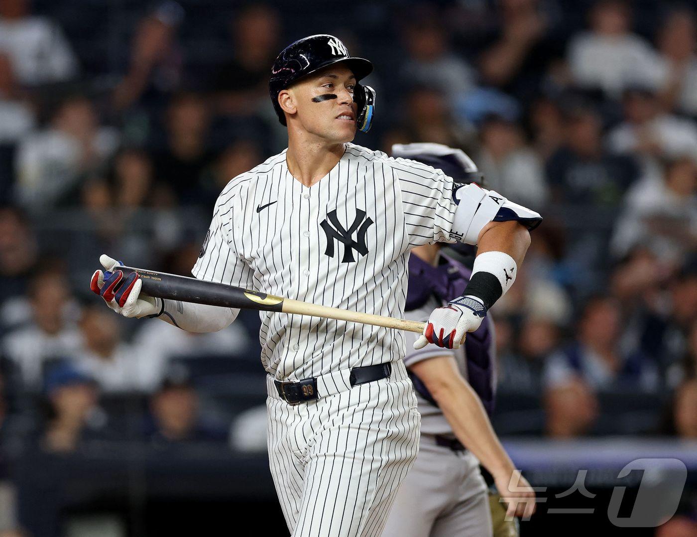 본문 이미지 - 뉴욕 양키스의 애런 저지가 100일 만에 메이저리그(MLB) 무대로 돌아왔다. ⓒ AFP=뉴스1