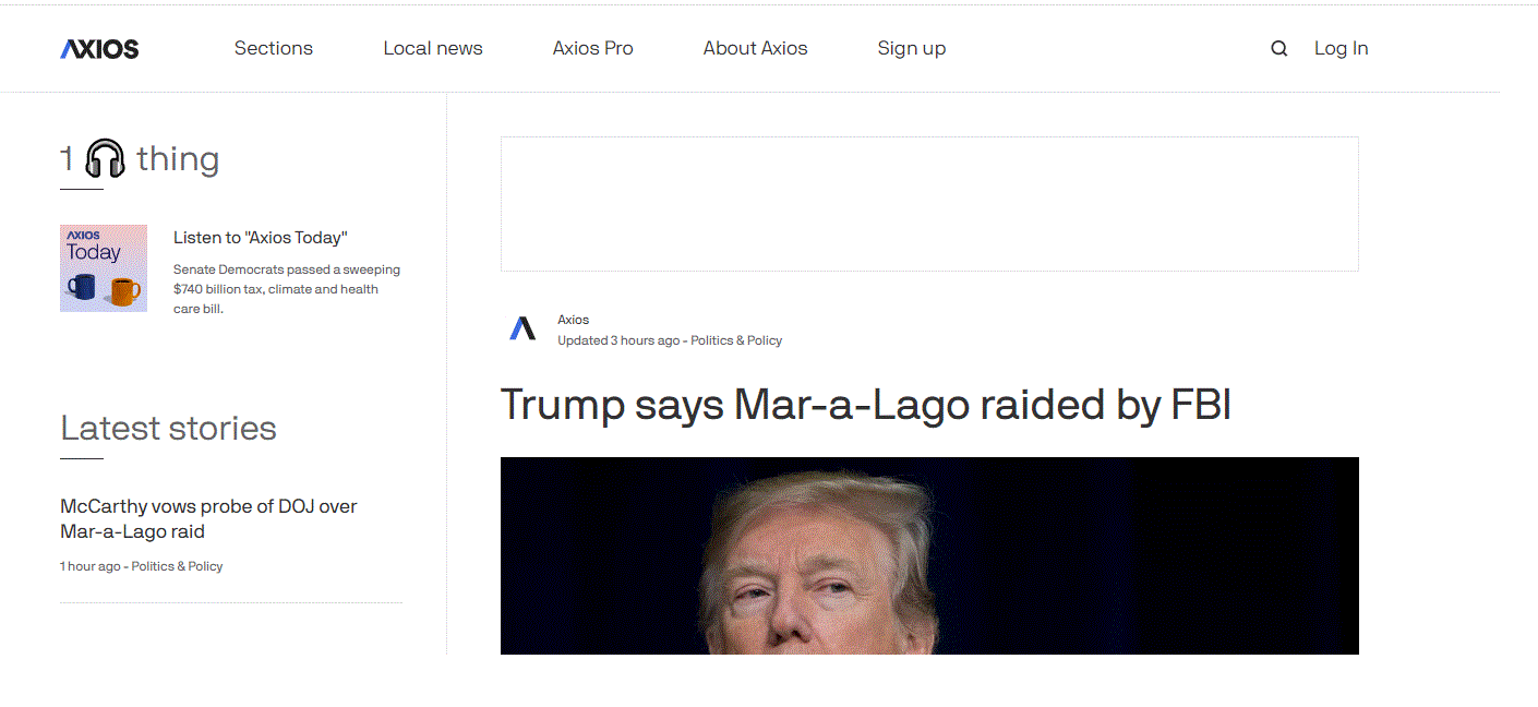 악시오스 웹사이트 메인화면ⓒ 뉴스1