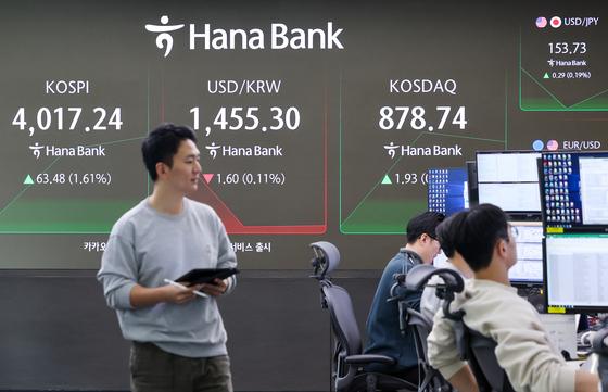 '배당세율 인하' 코스피 2% 올라 4000선…금융주 강세