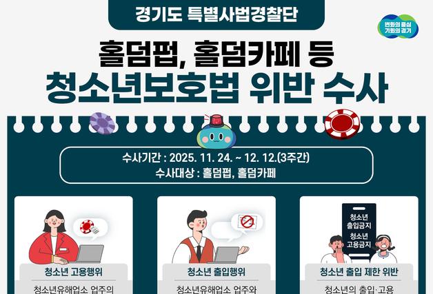 "청소년 지킨다"…경기 특사경, 홀덤 펍·카페 불법행위 수사 예고