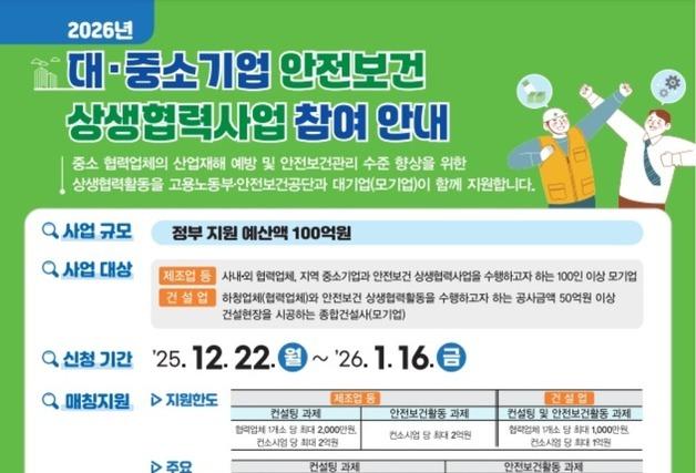 협력업체 산재 예방, 정부·원청이 함께 지원…상생협력사업 신청 개시