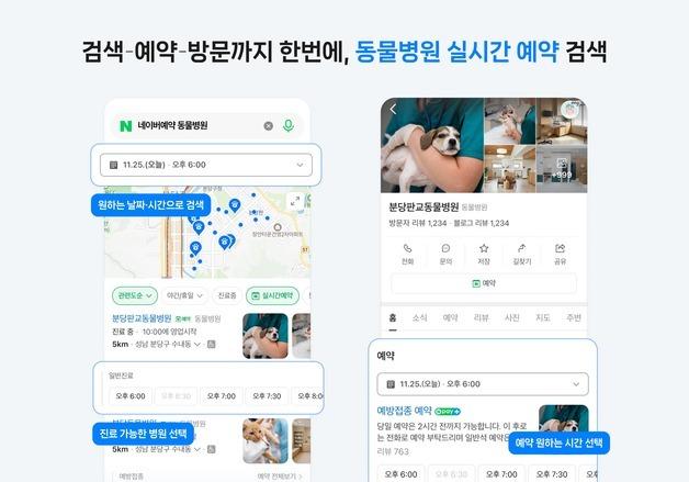 네이버, 동물병원 실시간 예약 필터 도입…검색·예약·방문 한번에