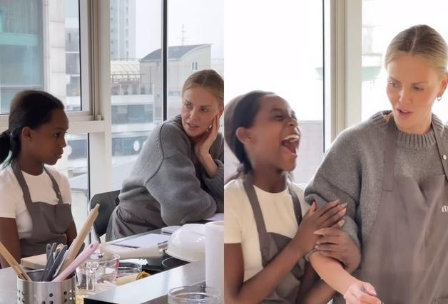 샤를리즈 테론, 입양딸과 韓 깜짝 방문…김밥·떡볶이 만들고 댄스 '홍대 목격담'